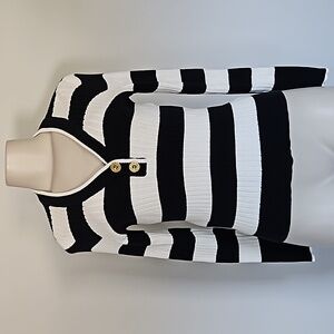 Ralph Lauren Jeans Co. Black/white stripe v-neck ribbed sweater-S